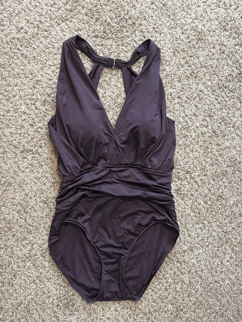 Bagley Mishka, one piece V-neck, swim, egg eggplant 8 3025